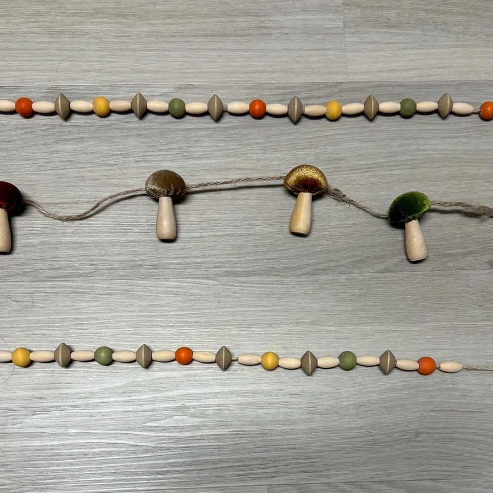Colorful Wooden Beaded and Mushroom Garland